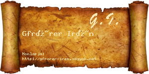 Gfrörer Irén névjegykártya